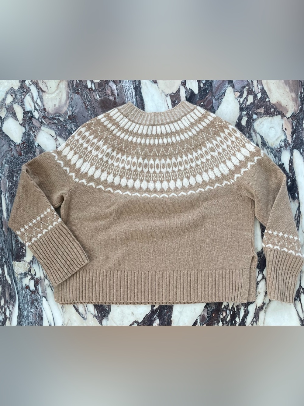 Jcrew Cashmere Boxy Fair Isle Sweater Tan S - Picture 4 of 7